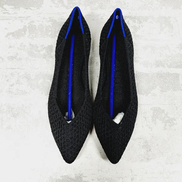 New Rothy's The Flat Black Knit Pointy Toe Slip On Loafers W1017